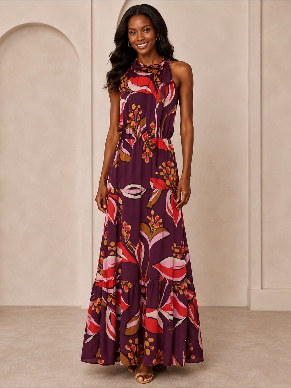 NWOT Sam Edelman Floral Maxi Dress Wine Multi Size 8